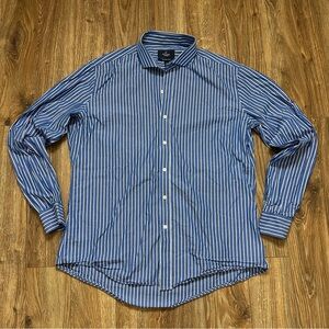 Buttoned Down Blue White Striped Shirt Men's XL Slim Mince 36/37 NWOT